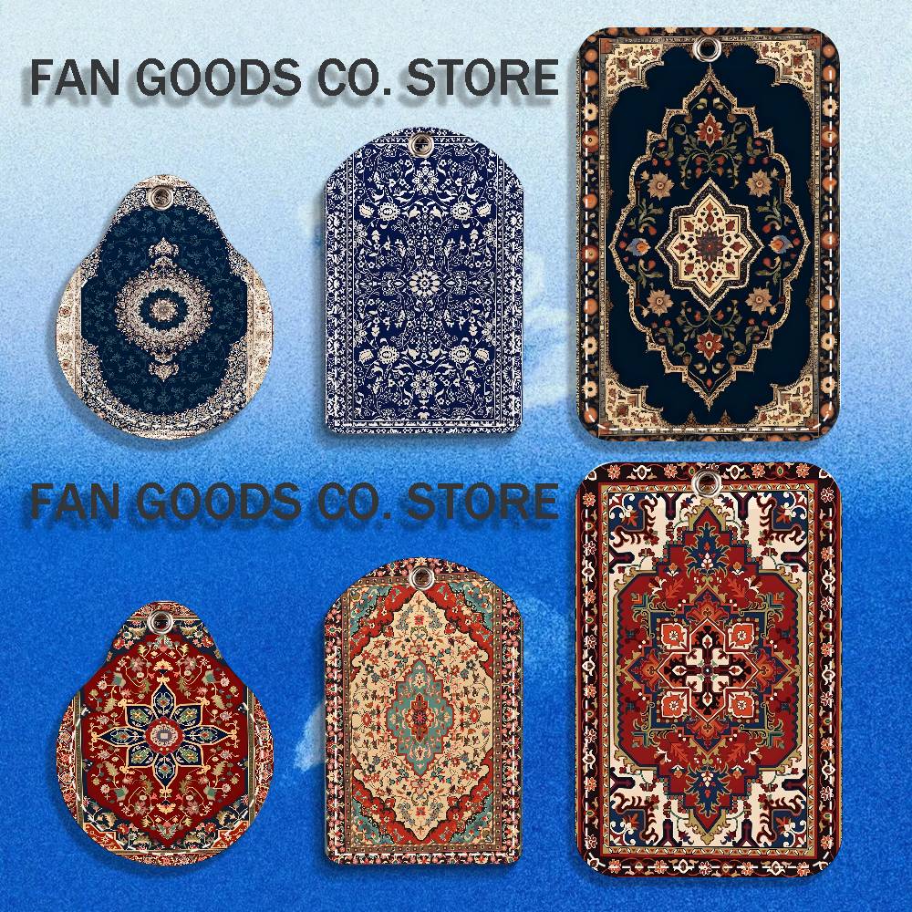 Airtag Holder Case - พวงกุญแจหนัง PU ลายพรมเปอร์เซีย พร้อมช่องใส่บัตร สำหรับใส่บัตรประจำตัว บัตรเข้าออก