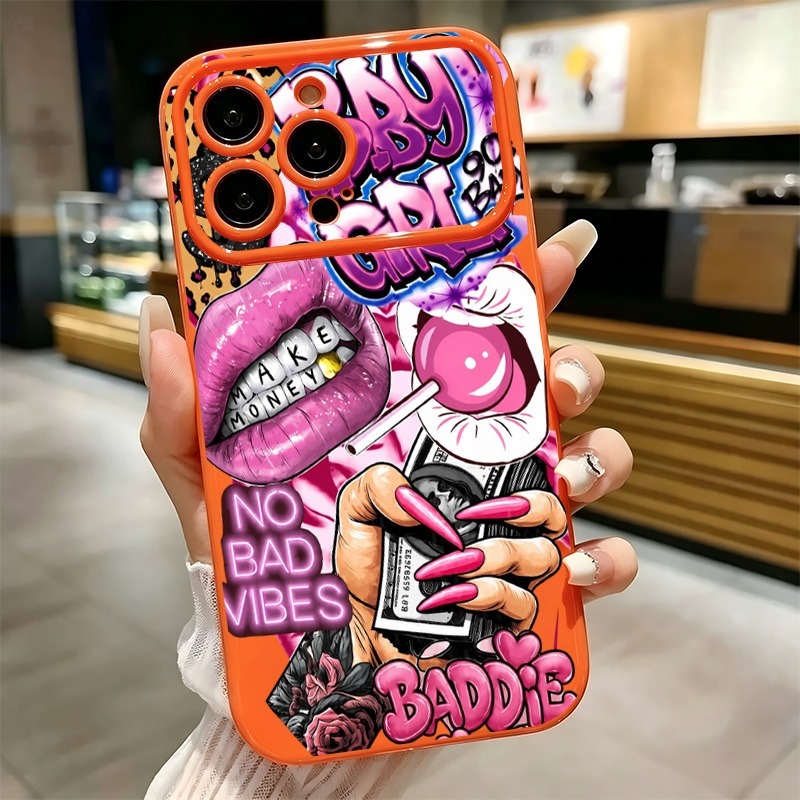 Phone Accessories Kiosk - เคสโทรศัพท์ลายกราฟฟิตี้รูปปากสีชมพูสไตล์ฮิปฮอปสำหรับเด็กผู้หญิง สำหรับ iPhone 17 16 15