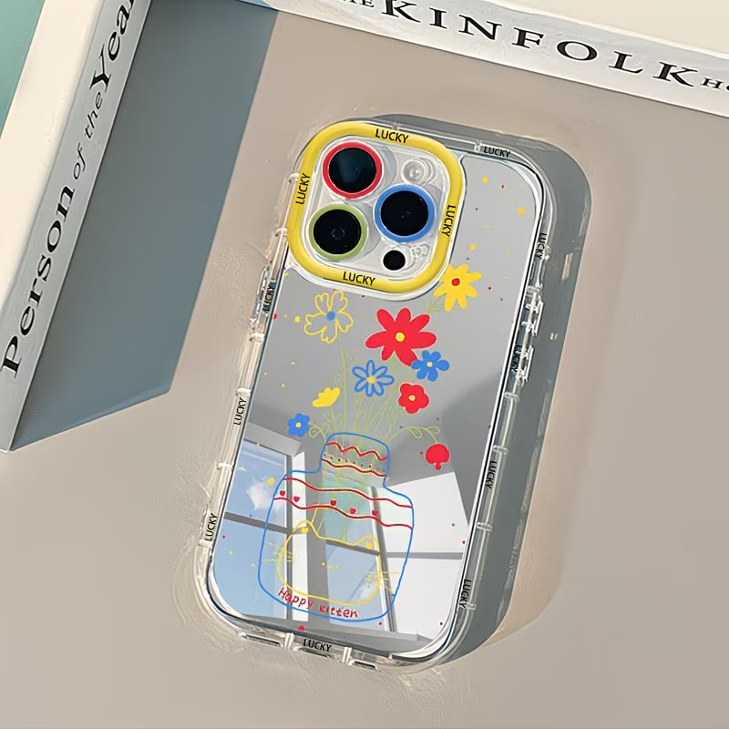 Phone Accessories Kiosk - เคสโทรศัพท์ลายดอกเดซี่ฤดูร้อน ดีไซน์แจกัน กระจกเงา สำหรับ iPhone 17